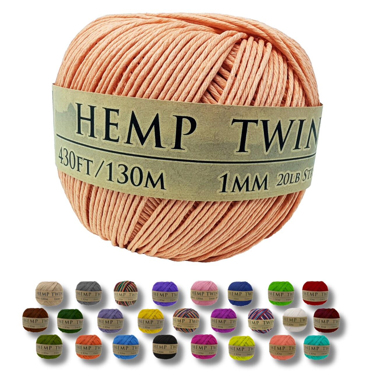 Hemptopia, Hemp Twine Ball, 430ft, 20lb test strength, Multiple colors, All Natural